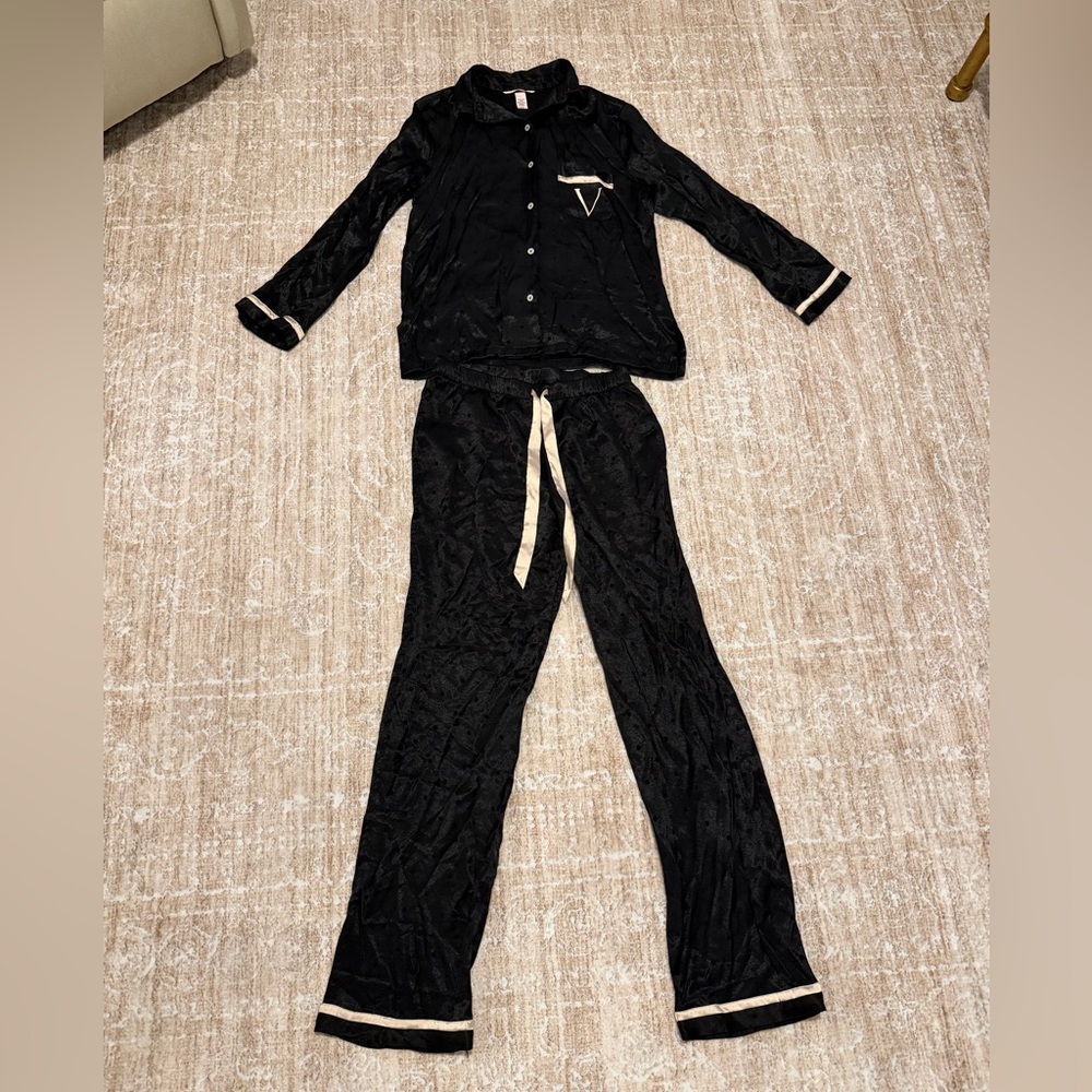 Victoria's Secret Black Satin Pajama Set